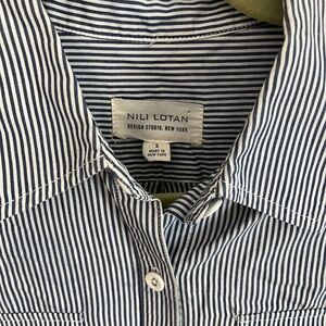 Nili Lotan Navy and White Striped Button-Down Shirt